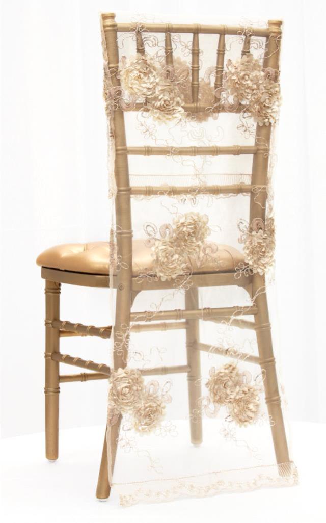 Rental store for CHAIR COVER - VINTAGE LACE CHAMPAGNE in Atlanta GA